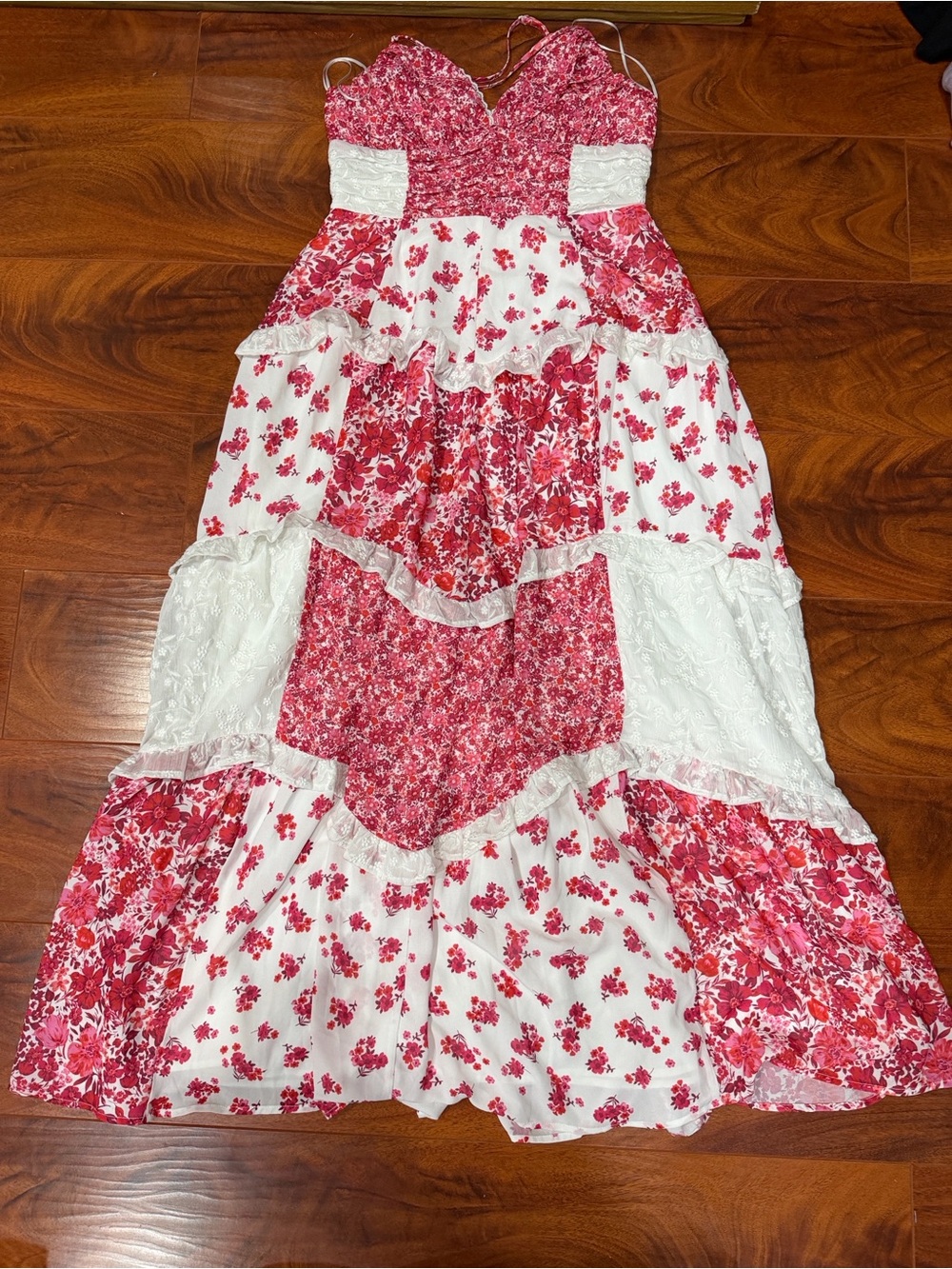 Altar'd State Pink and White Floral Tiered Maxi Dress